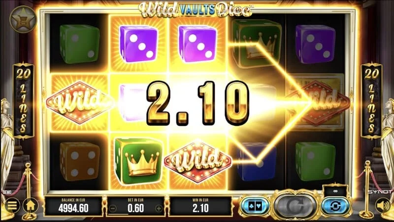 Wild Vaults Dice - layar utama dengan gulungan dan vault