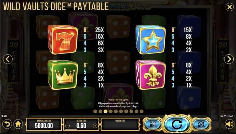 Wild Vaults Dice - kisi 6x3 dalam ronde bonus dengan avalange